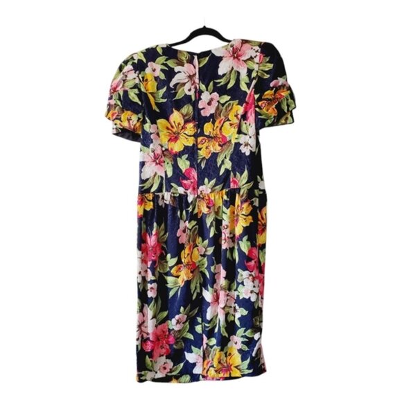 Vintage Floral 80s Shoulder Pad Feminine Cottage Retro Midi Dress 14 - Picture 2 of 7